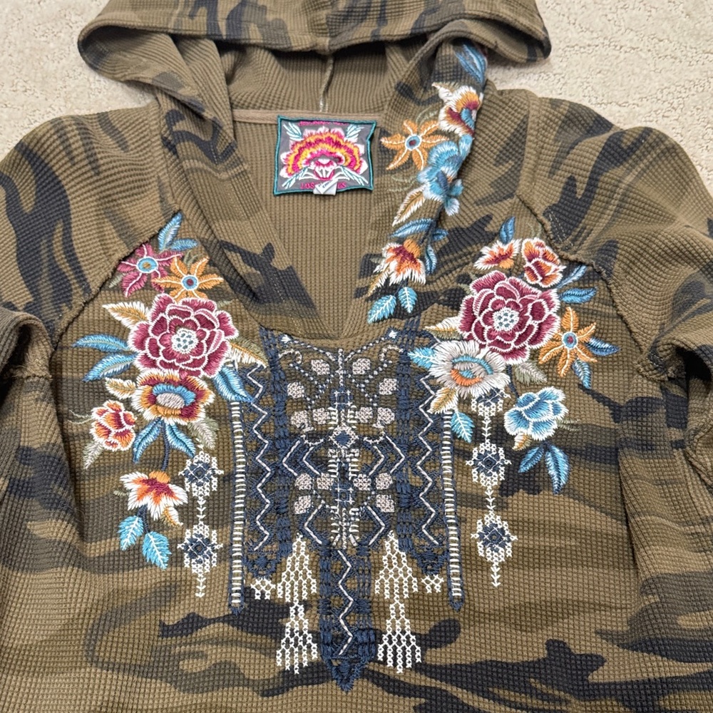 Johnny Was Camouflage Hoodie with Floral Embroidery - Picture 4 of 5